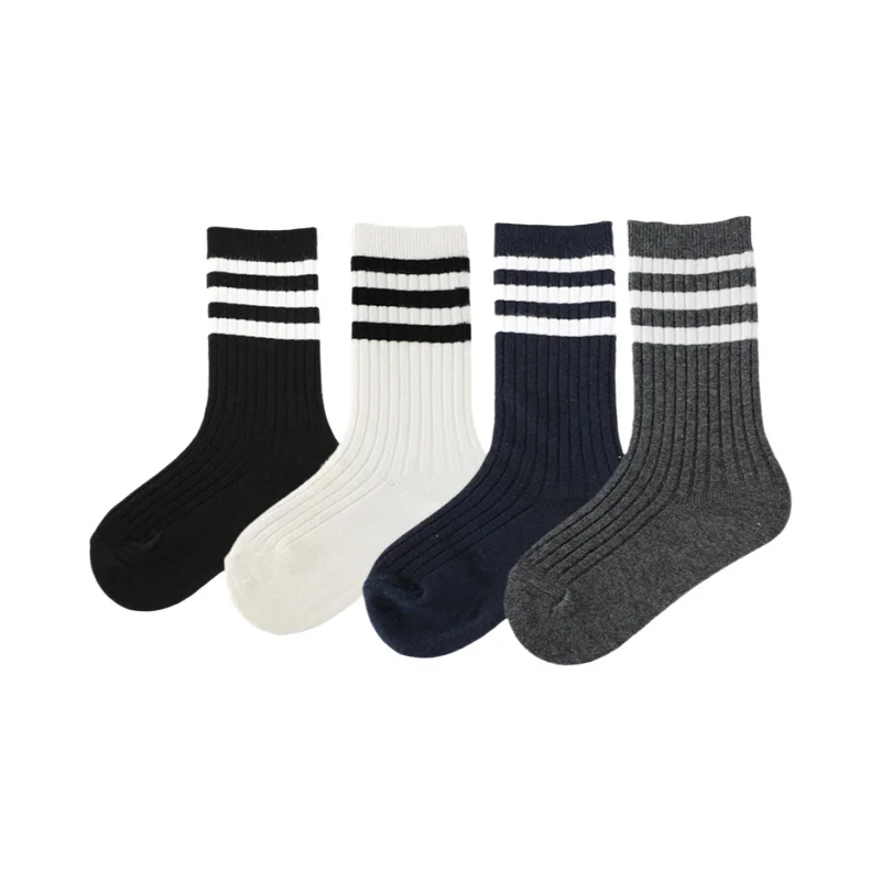 子供用ソックス【三本ライン・カラフルサメパンツに合わせて・春秋用・コットン】