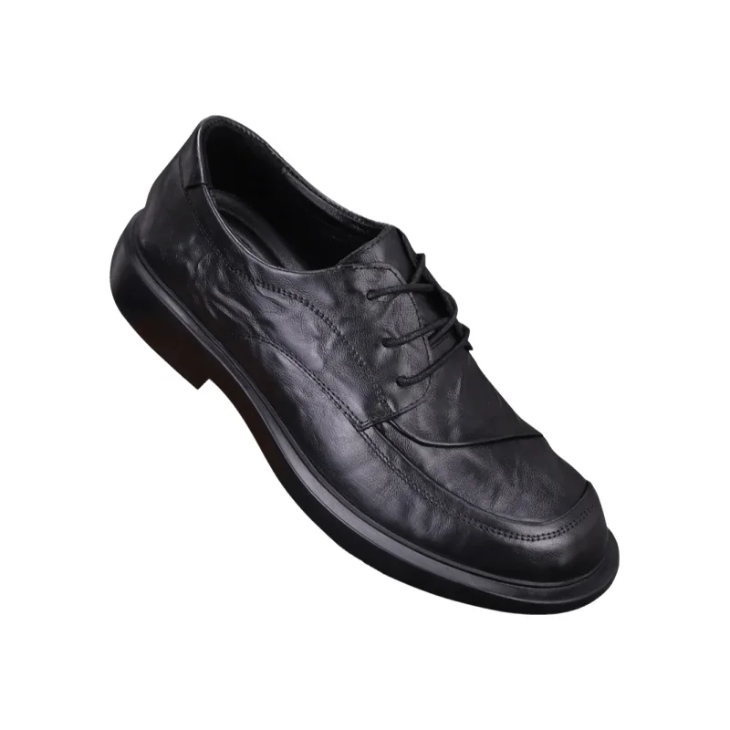 DMXUXM メンズ グラブテクスチャー 厚底カジュアルレザーシューズ【イタリアデザイン・牛革・高級感】