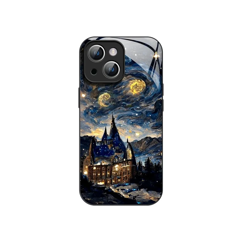 スマートフォンケース 対応 iphone16 15Pro 13 15 14 14Pro 14Promax 15Promax 材質 ガラス 液体 スタイル 高級 星空 ゴッホの油絵