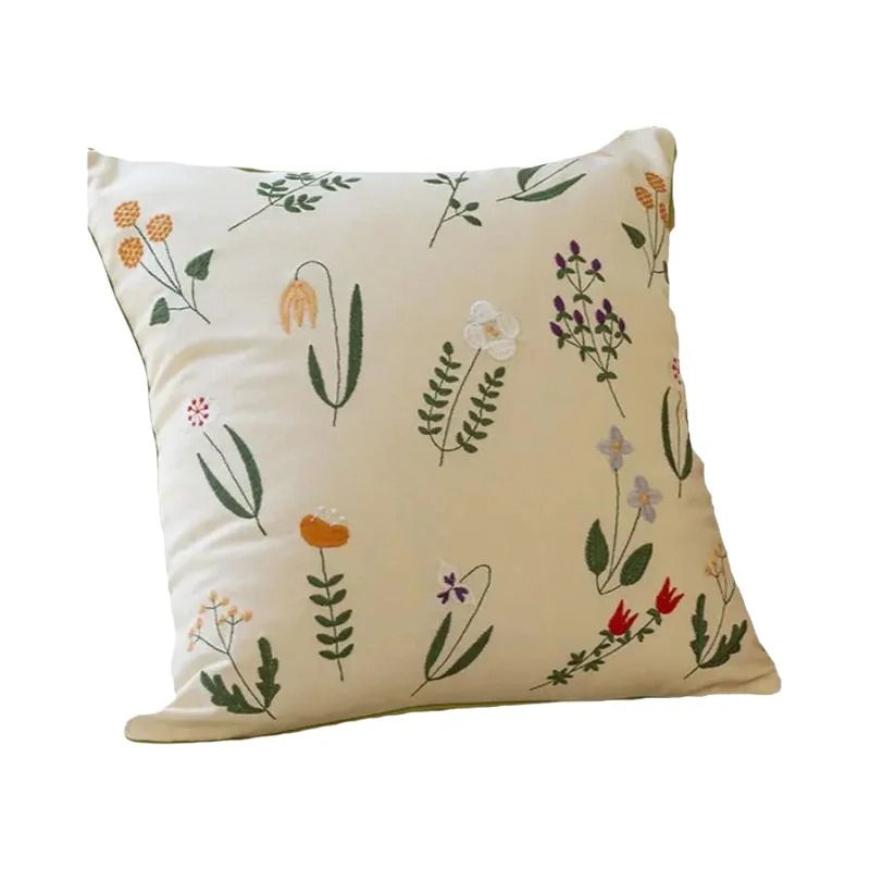 フランス風復古デザインの刺繍クッションカバー【ピュアコットン・芯なし・ソファ用】