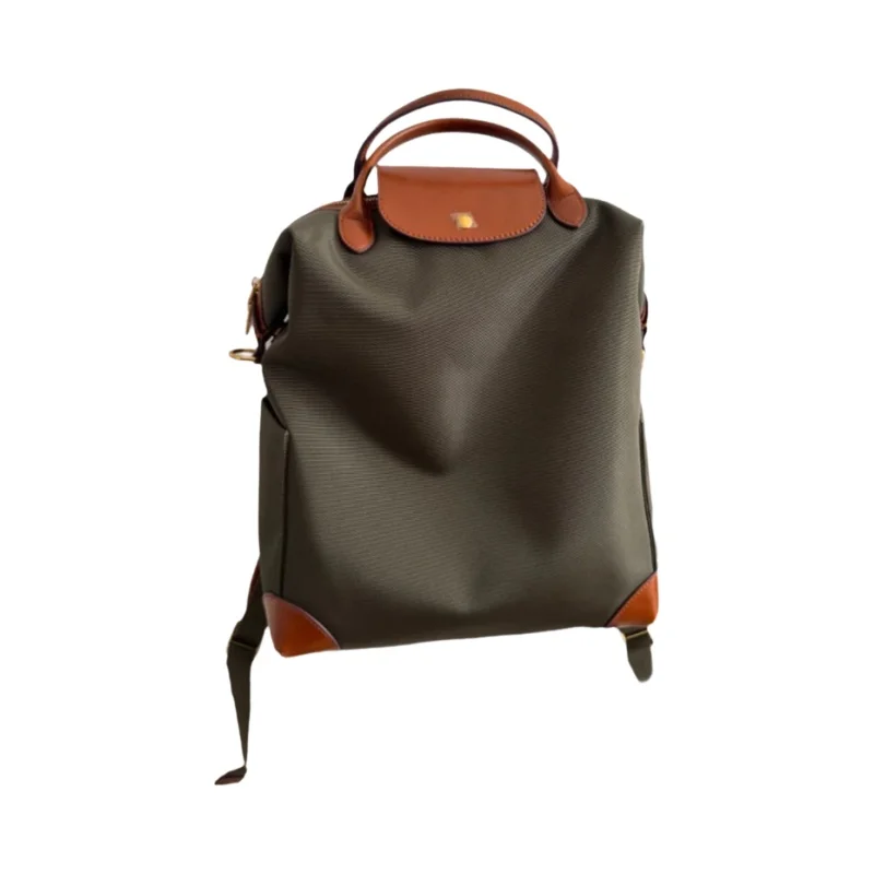 大容量の牛津布と牛皮のバックパック【多層収納・カラーブロック・旅行用】（セットアップ対応）