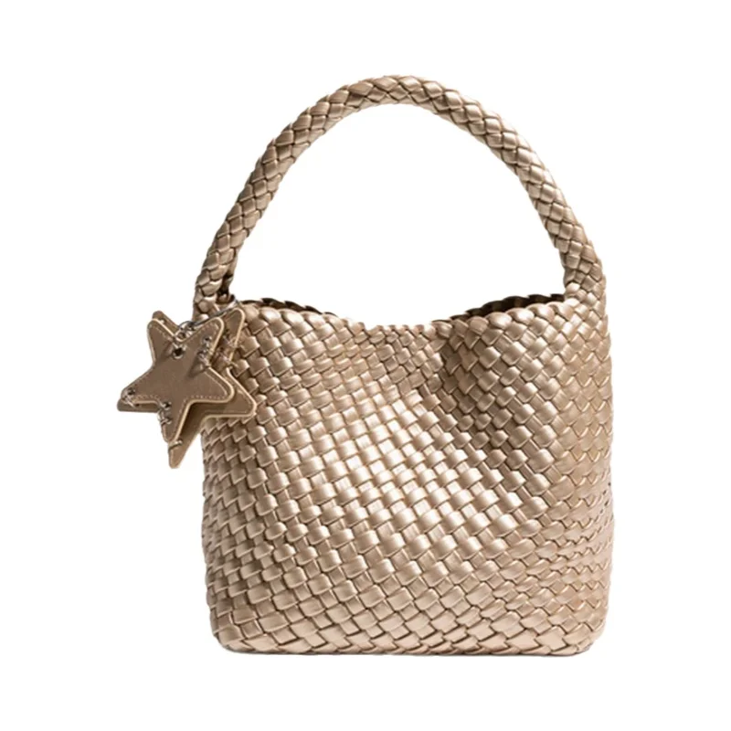 CKKUI ガンガン同型シャンパンカラー編み込み トップハンドルバッグ