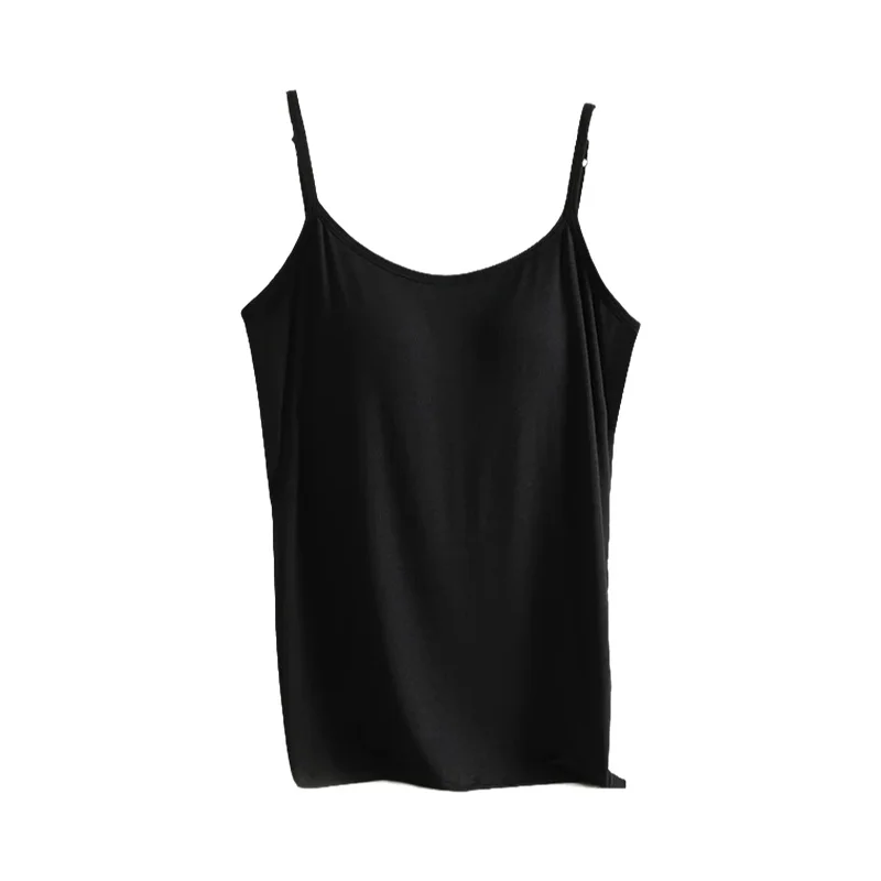 キャミソール パッド付き レディース 夏用 薄手 モダール ホワイト 一体型 インナートップス