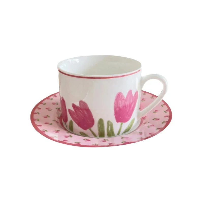 ピンクユリカップ＆ソーサーセット【陶器製・アフタヌーンティー用・カフェスタイル】