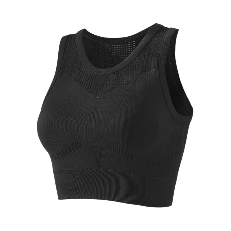 シームレスタンクトップ型スポーツブラ【固定カップ・防振・美背デザイン】