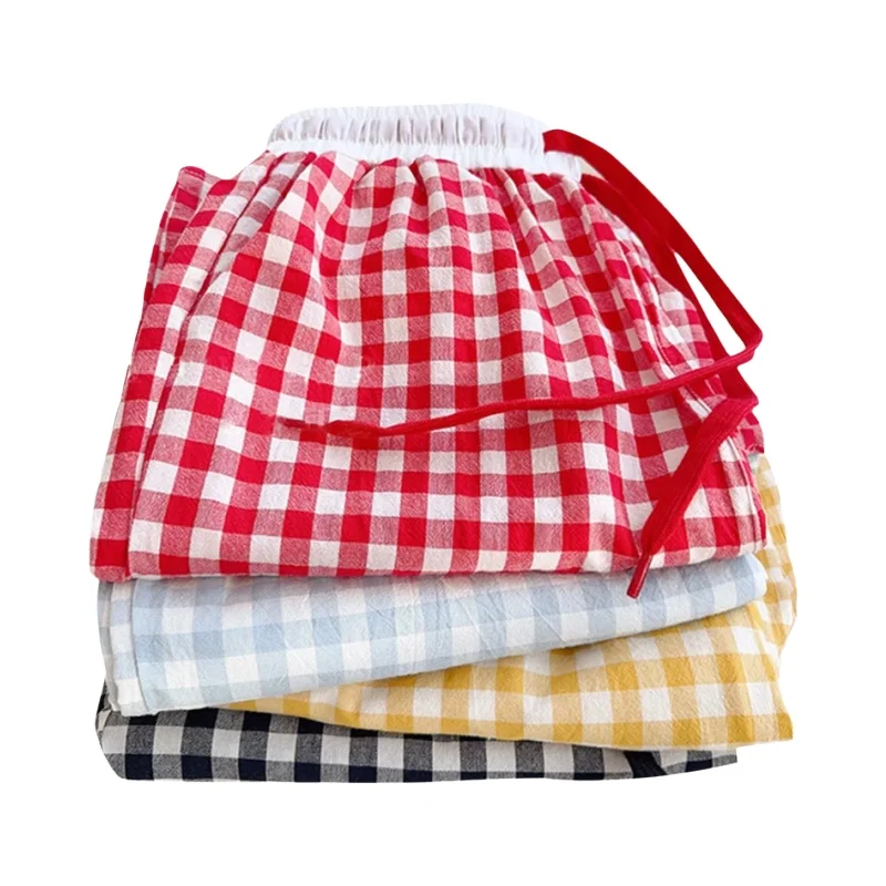 通気性抜群のコットン格子柄パンツ【オールシーズン・ルーズフィット・用】