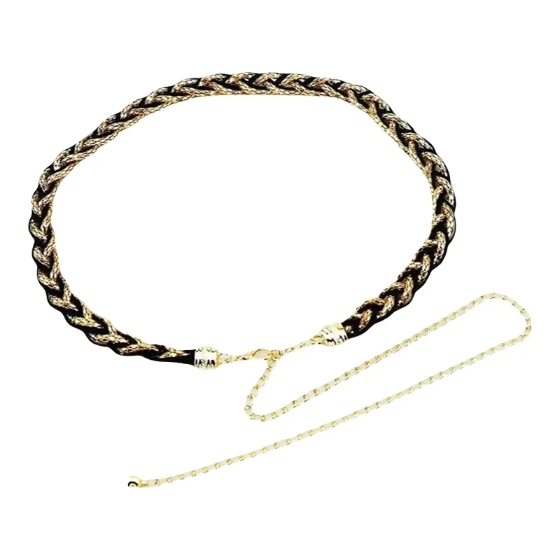 金属編みブラックウエストチェーン【女性用・スタイリッシュ・アクセサリー・どんな衣服にも合う】