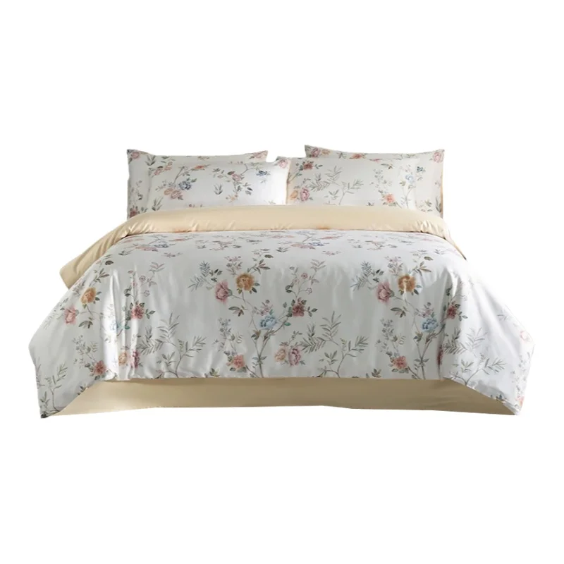高級コットン製のアメリカンスタイル4点寝具セット【長毛綿・プリント・全棉素材】（セットアップ対応）