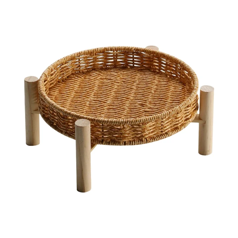 2段式木製トレイスタンド【果物・お菓子用・手作り竹製・トレイ付き】