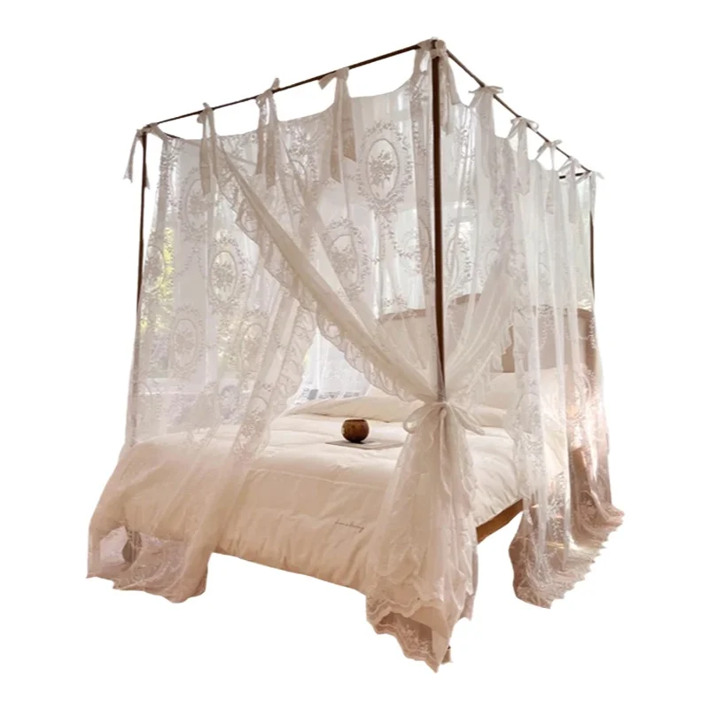 高級 蚊帳【ロマンティックなホワイトレース・フロアスタイル・木目調支柱】