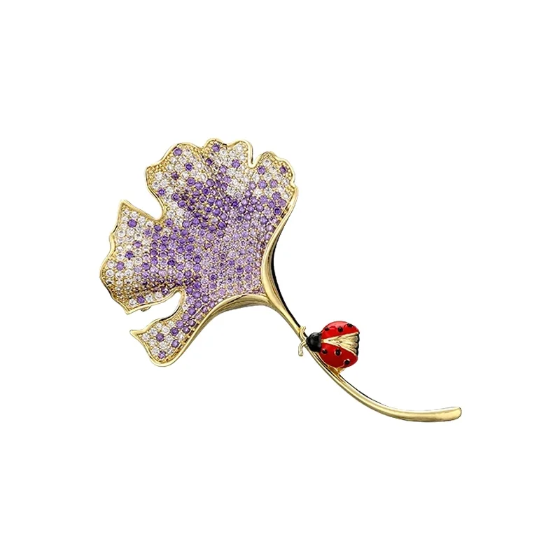 エレガントなイチョウの葉ブローチ【女性用・ファッション・コート用・カーディガンブローチ】