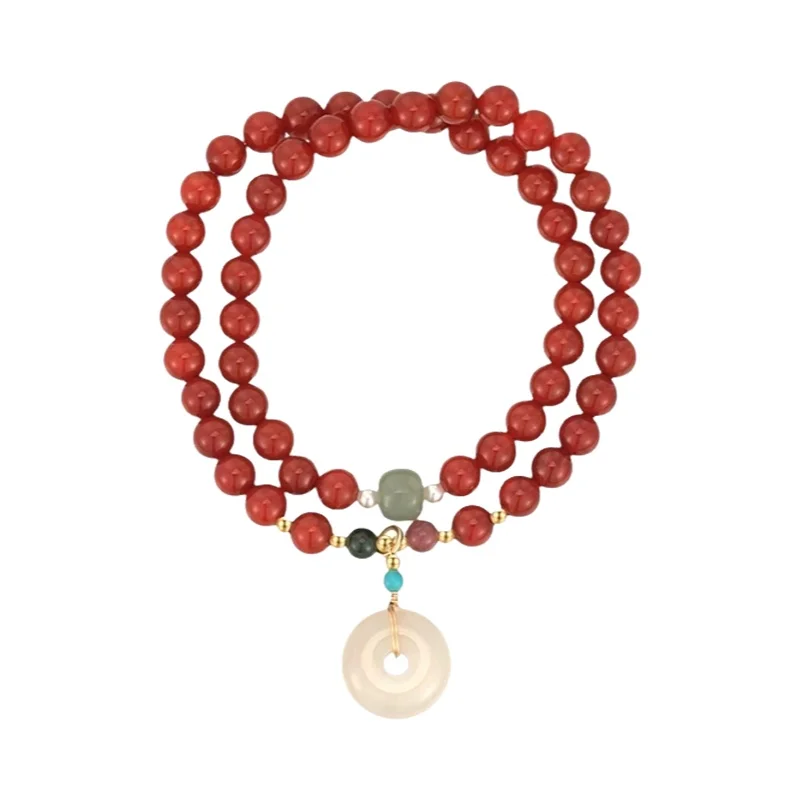 優雅なデザインのパールとマヌカのブレスレット【新中式・重ね着用】