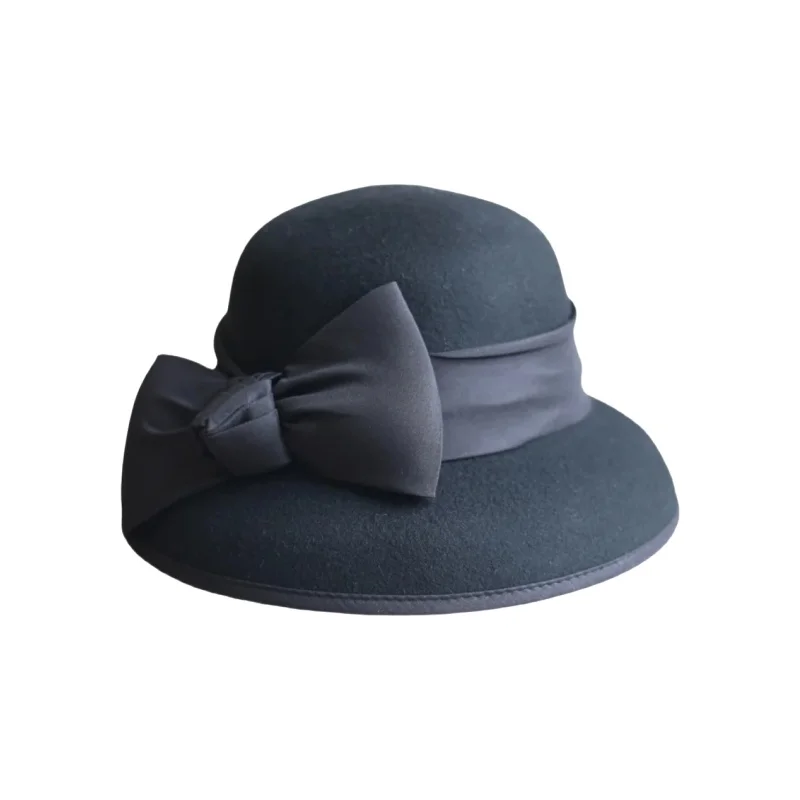 ウールフェルト製 ヴィンテージ風 バタフライリボン付き レディースフィッシャーハット【調節可能・秋冬用】