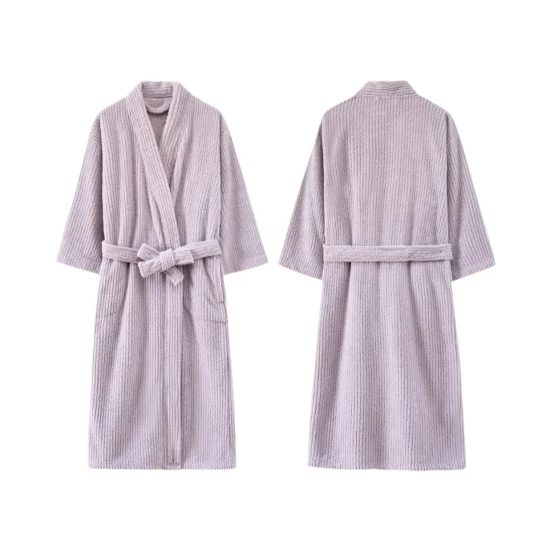 珊瑚塩加厚美麗な女性用ローブ【ロングバスローブ・カップル用・ホームウェア】（セットアップ対応）