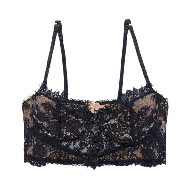 フランス風 セクシーな極薄レース ブラジャー【ワイヤー付き・キャミソール風・透け感】
