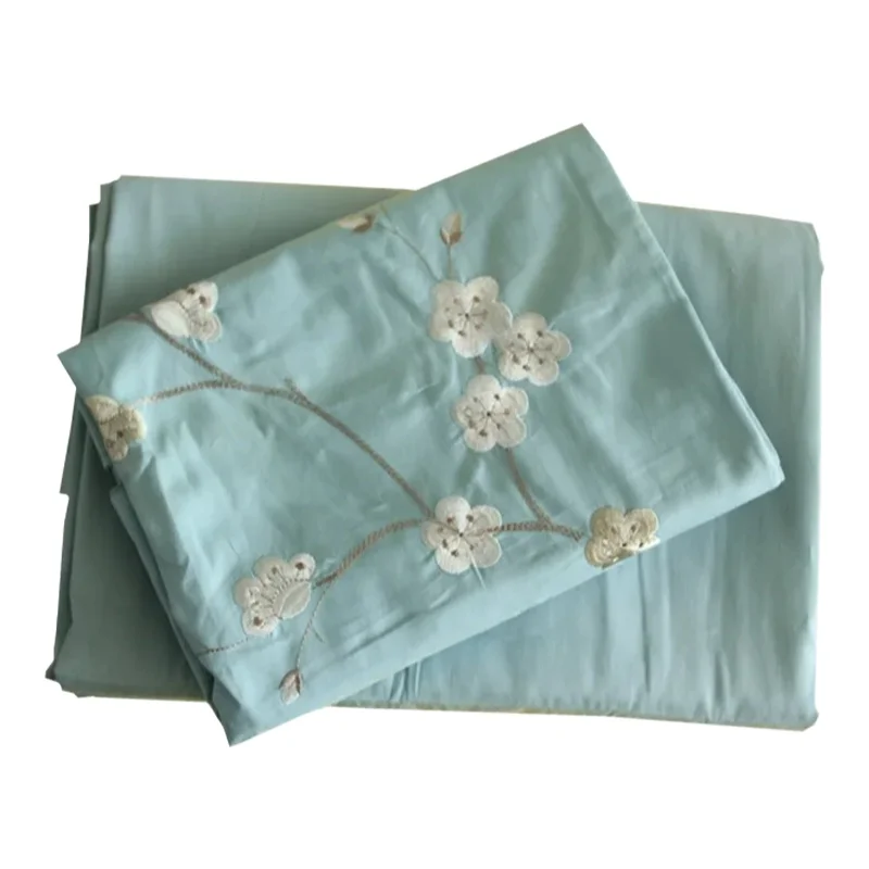 刺繍入りコットン寝具セット【単品シーツ・枕カバー・フラットシーツ・全棉】（セットアップ対応）