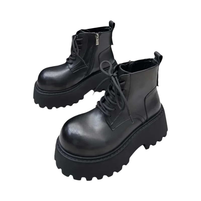 本革製 厚底レディースマーチンブーツ【クラシックデザイン・ショートブーツ・バイカースタイル】