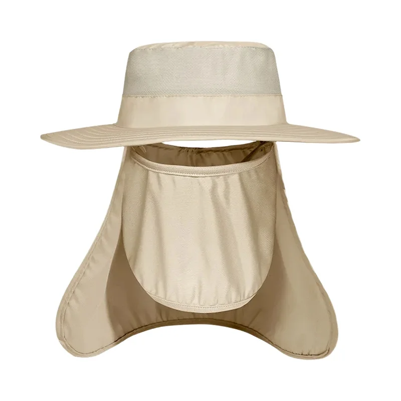 夏用アウトドアサンシェードフィッシングハット【通気性・速乾・取り外し可能な首カバー付き・大つばタイプ】