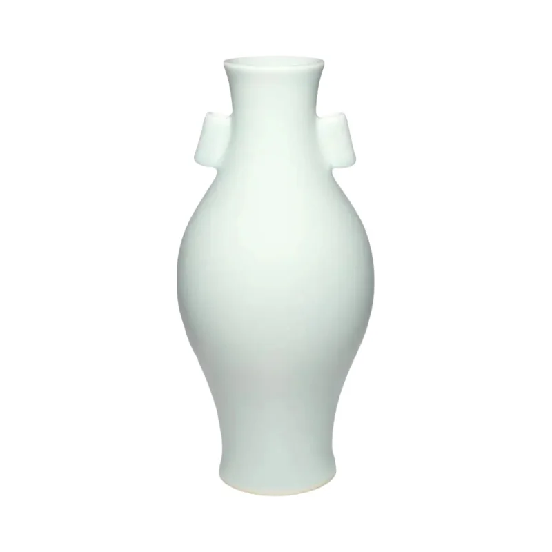 手作り高温焼成の陶磁器花瓶【粉青花柄・高さ25cm・中式デザイン】