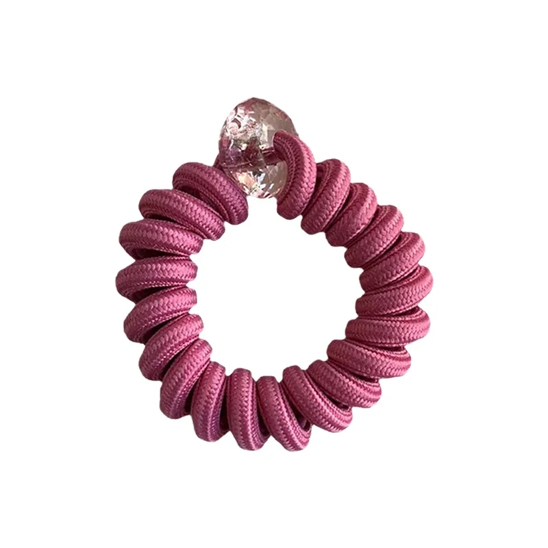 高弾力の無痕デザイン！カラフルな螺旋型ヘアゴム【馬尾用・ドパミン色】