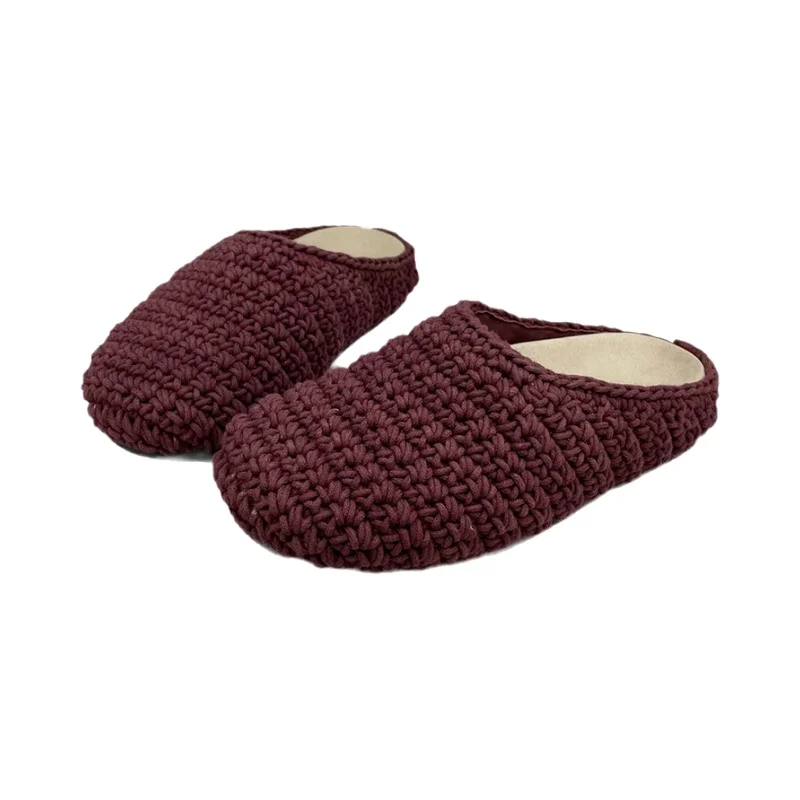 粗いロープ編みのつま先付きスリッパ【厚底・女性用・カジュアルデザイン】（セットアップ対応）