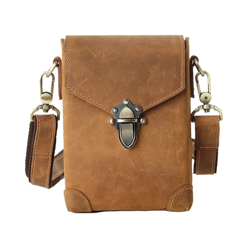 本革製 ヴィンテージ風スクエアショルダーバッグ【斜め掛け・カジュアル・スマホ収納可】