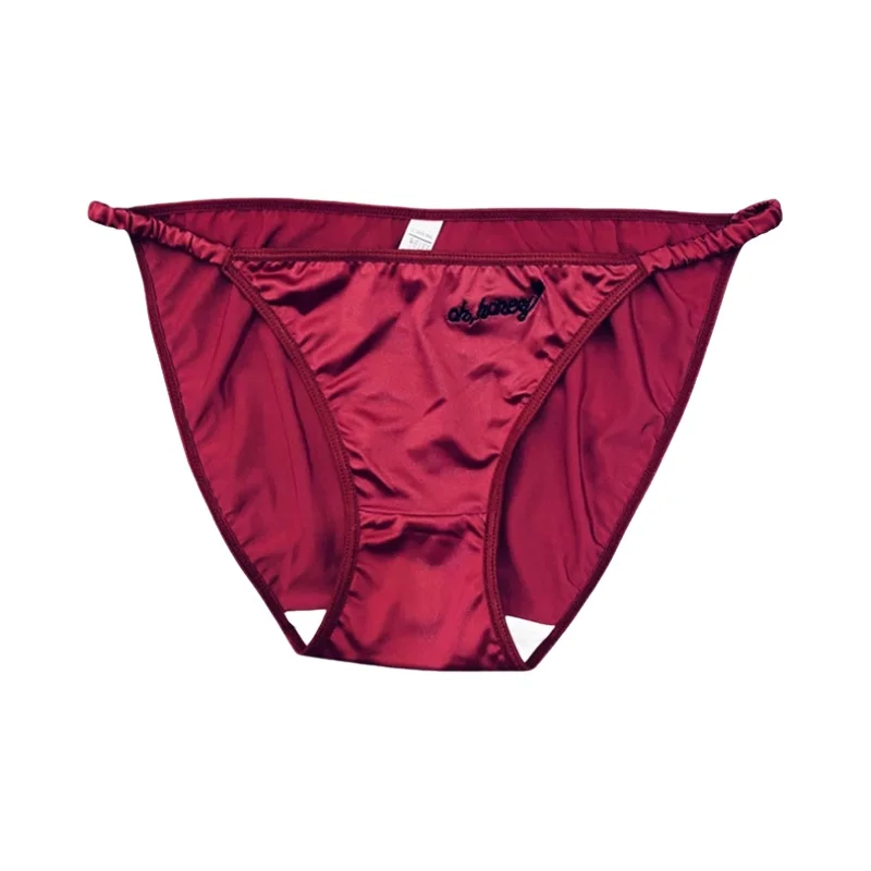 酒紅色のサテン風細帯ローウエスト女性用パンティ【極上の柔らかさ・夏用・綿100%】