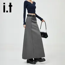 高腰Aラインスカート【グレー・シンプルデザイン・ビジネ  ス向け】