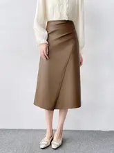 高腰デザインのストレートタイトスカート【レディース・春秋用・合成皮革・ハイウエスト・蓄  膨らみタッグ付き】