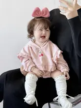 かわいい赤ちゃん用ロンパース【春秋用・フード付き・サクランボ柄・長袖】