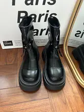 ブラックレトロバイクブーツ【厚底・ショートタイプ・スタイリッシュデザイン】