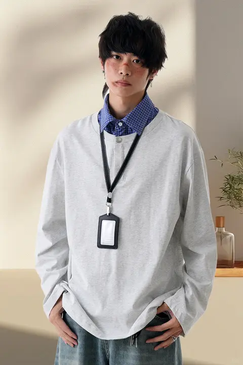 アメリカンビンテージ風ポロシャツ【春秋用・長袖・ゆったりフィット・カジュアル】（セットアップ対応）