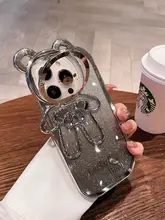 小熊 スマホケース 対応 iPhone14 iPhone13 Pro Max iPhone15 iPhone12 可愛い 女 夏 斜め掛け グリッター フルカバー レンズスタンド ストラップ チェーン シリコン