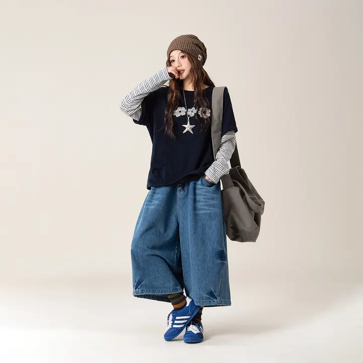 花柄長袖Tシャツ【ブラック・フィット・春用】（セットアップ対応）