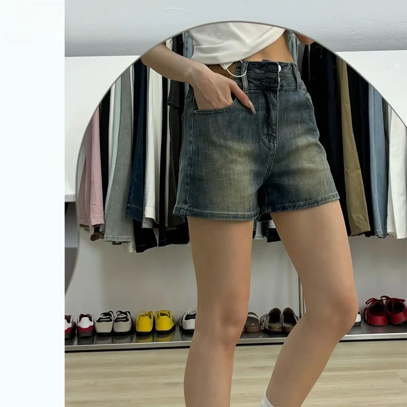 ハイウエストデニムショートパンツ：アメリカンビンテージスタイルの涼感とスタイリッシュな着用感