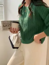 復古デザインの麻花編みセーター【ショート丈・ラウンドネック・ルーズフィット・レディース】