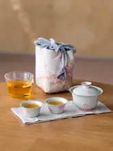 手描き梅の花の急須とカップ【携帯用・旅行用茶具・収納バッグ付き】（セットアップ対応）