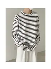 わずかにオーバーサイズのストライプ長袖Tシャツ【コットン・ユニセックス・春秋用】