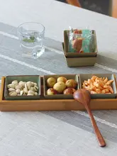 青瓷風の茶点皿【スナック・お菓子・ナッツ用・四角形】