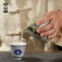 古風なデザインの大きな彩色茶器【公道杯・分茶器・茶漏れ架付き】