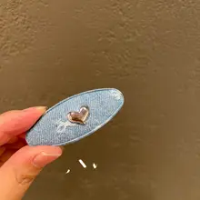 デニム風 ハート型ヘアクリップ【ヴィンテージスタイル・リボンデザイン・横留め用】