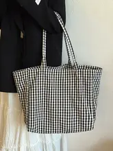 大容量トートバッグ【レトロチェック・通勤用・ショルダーバッグ】