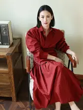 ストロベリーレッドのコットンシワ加工シャツ【2WAY・ジッパー付き・チュニック＆スカート】（セットアップ対応）