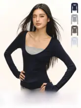 長袖Tシャツ レディース アメカジ ヴィンテージ スリムフィット フェイクレイヤード インナー 春 トップス 「Ariseism」