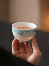 影絵の蝶と花デザインの主人用カップ【女性向け・中華ティーセット・高級感】