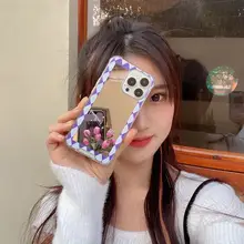 紫色のチューリップミラーケース【スマートフォン用・iPhone対応・Huawei対応】