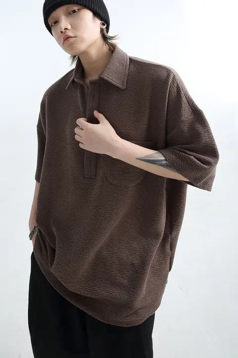 男女兼用 オーバーサイズ 無地短袖ポロシャツ【肌理のある柔らかな質感】