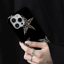 iPhone用ケース【マット仕上げ・耐衝撃・ダーク五角星・ヒョウ柄デザイン・男女兼用】