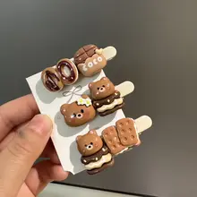 可愛いクマデザイン ヘアクリップ【カフェブラウン・前髪用・暖色系】