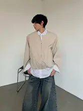 ストライプ切替デザインのシャツカラー風ジャケット【メンズ・ビンテージ感・高級感】（セットアップ対応）